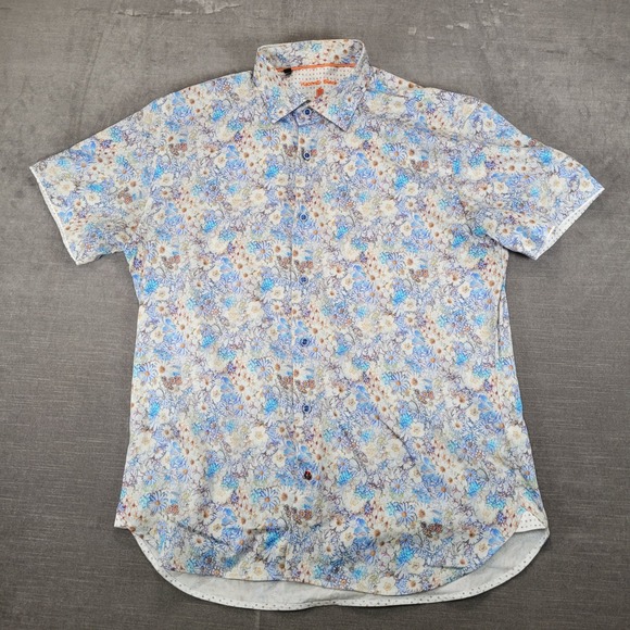Visconti Black Mens Floral Button Down Short Sleeve Shirt Large - Picture 1 of 12